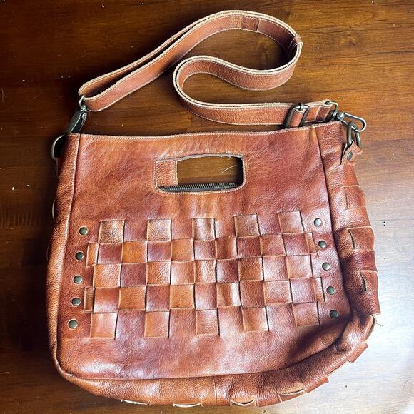 Bed Stu Handbags - Bed Stu Orchid Dark Brown Woven Leather Crossbody Purse Handbag Shoulder Bag